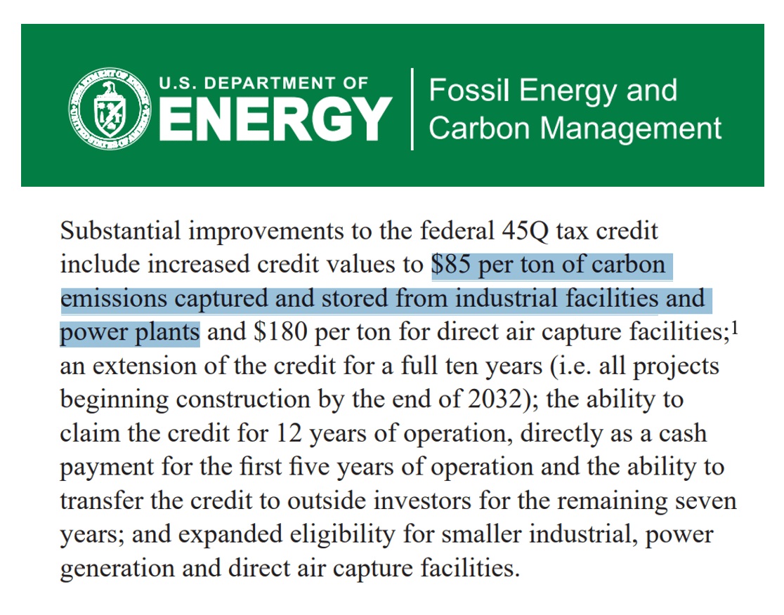 US DOE $85 per ton tax