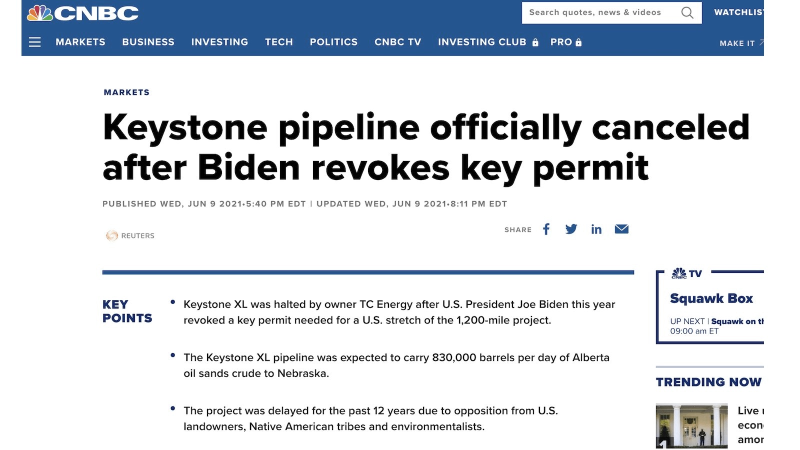 Biden Cancels Keystone Pipeline