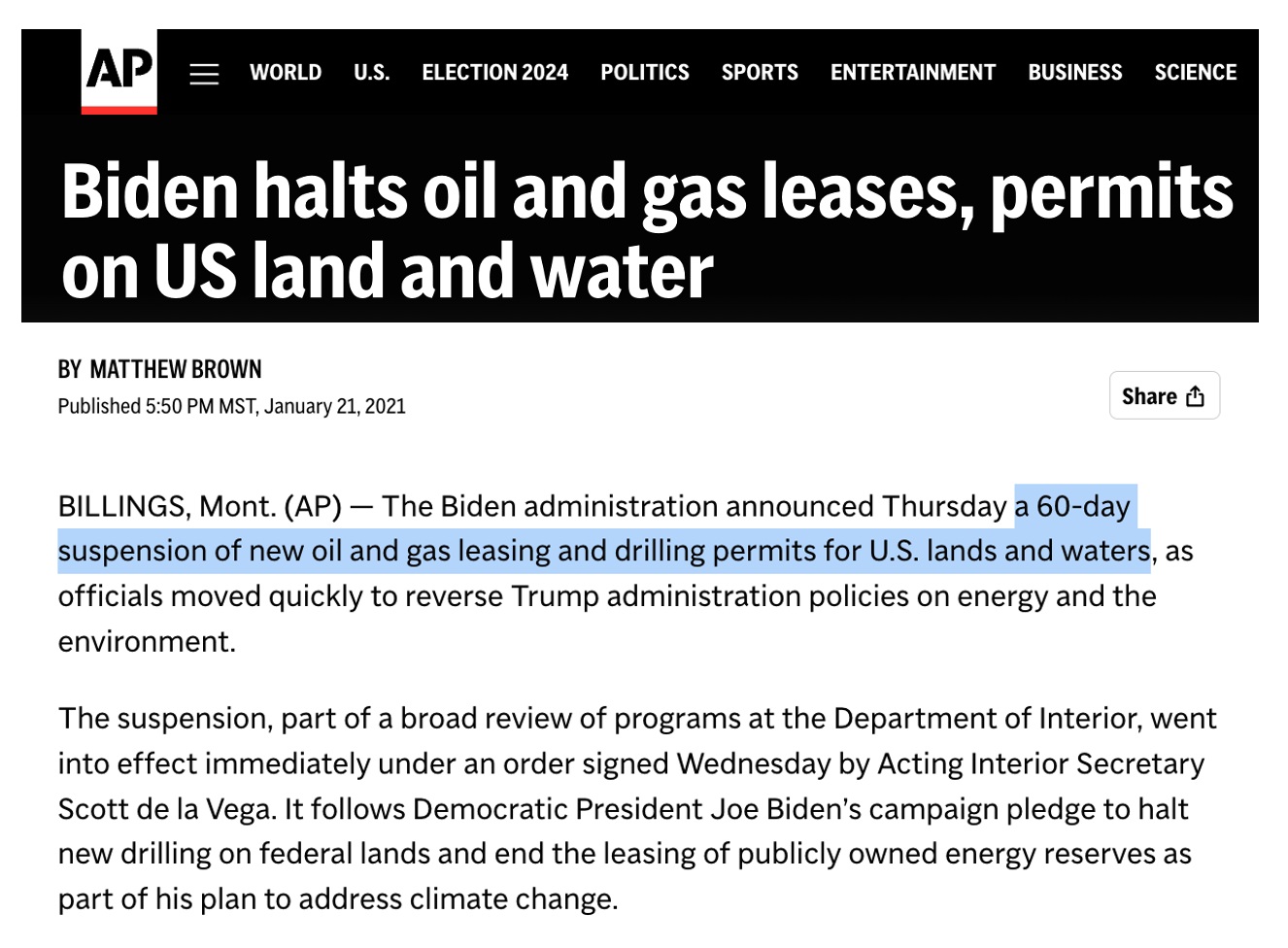 Biden Halts O&G Leases