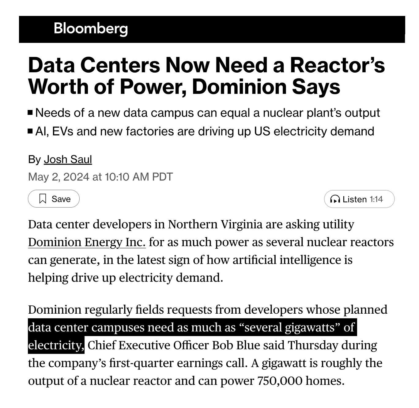 Bloomberg Data Center Power