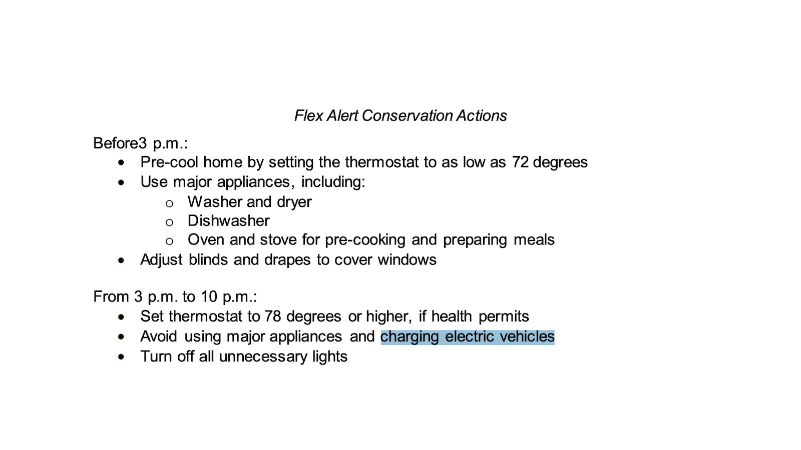 Flex Alert Conservation Actions