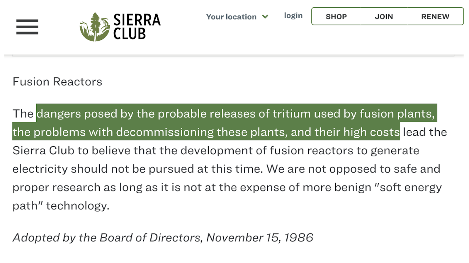 Sierra club on fusion